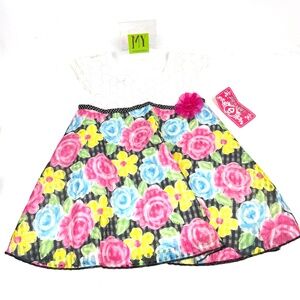 Real Love Girls Floral Dress Size 6X – White Eyelet Lace Top & Multicolor Flower
